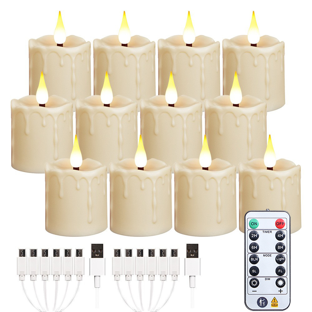 Luz de vela LED de vela electrónica impermeable Decoración de la boda de Navidad Luz de noche de mesa de cera de té recargable USB de Halloween