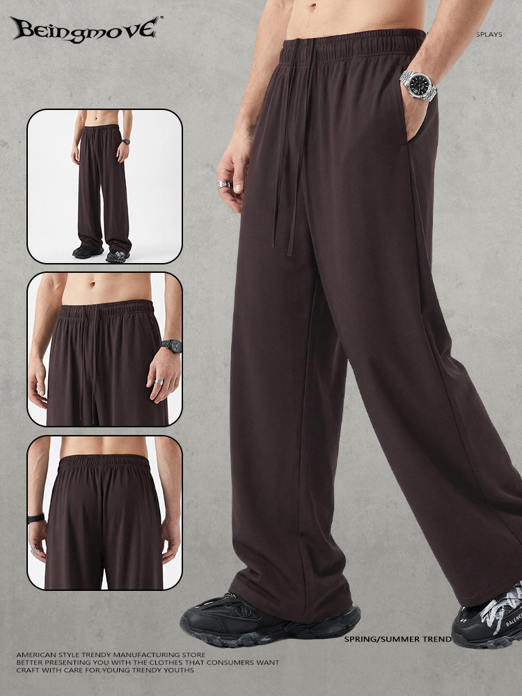 Calle secada| Verano hombre americano deportivo casual pantalones rectos marca de moda sueltos pantalones de piernas largas delgadas hombre