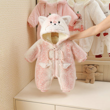 加工定制婴儿衣服冬款加厚连体衣卡通男女宝宝连帽外套毛毛衣爬服