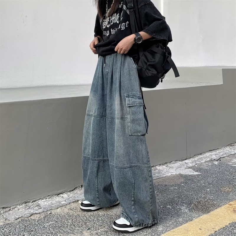 Herren Cargo Jeans Vintage Look Gerade Passform Distressed Denim_voghion.com