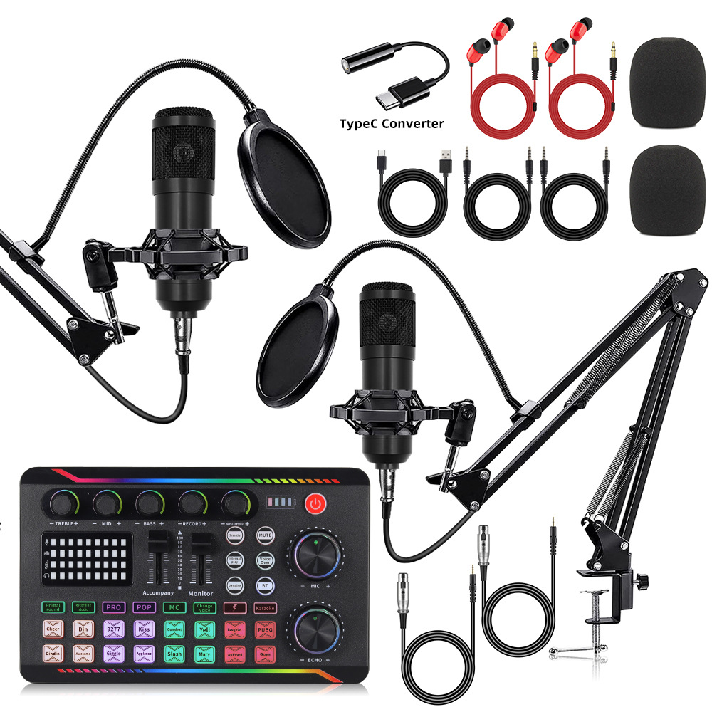 Cross-Border Podcast Set Upgraded Version F998Max English Professional Live Broadcast Sound Card Podcast Pc Recording Karaoke Bm800
