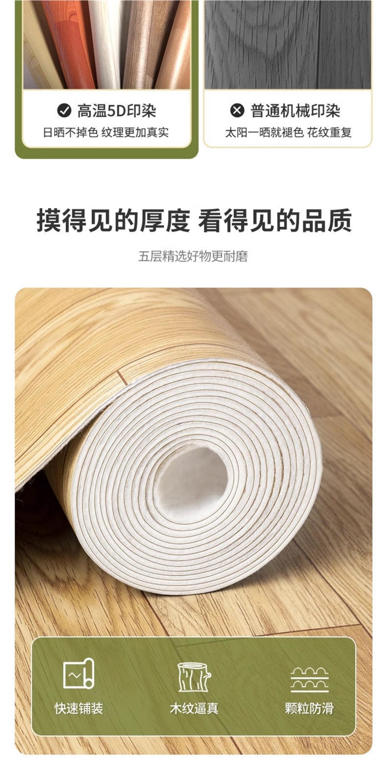 Household Floor Leather Cement Floor Directly Laid Self-Adhesive Floor Stickers Thickeneded Wear-Resistant Waterproof Anti-Slip Plastic Carpet Floor Mats