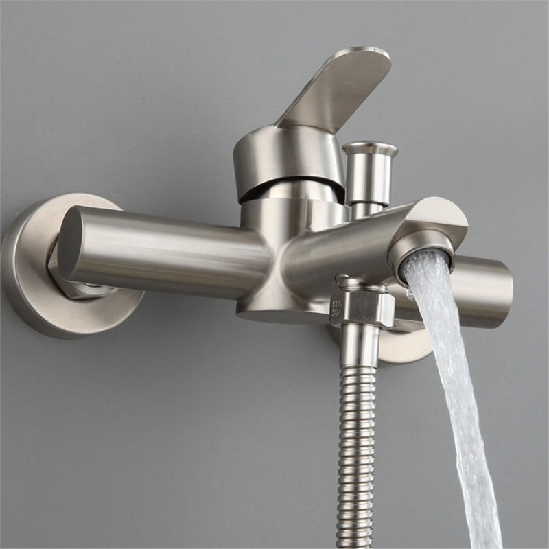 Stainless Steel Bathtub Brushed Faucet Bathroom Hot and Cold Water Mixing Valve Shower Triple Faucet for Home Use