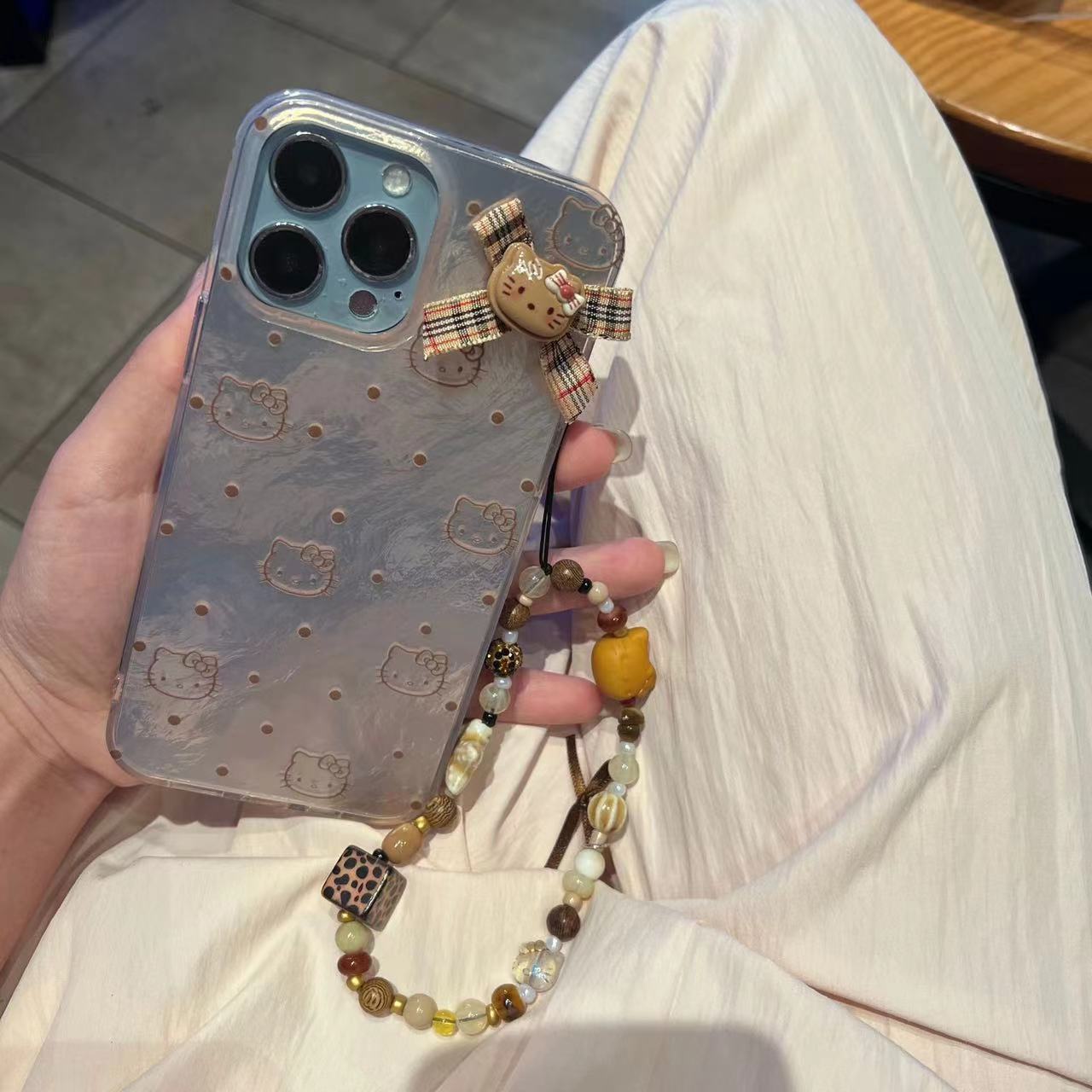 Ins brown brown lunares kt para iPhone14 funda para teléfono móvil 15ProMax Apple 12/13 cadena 15 mujer