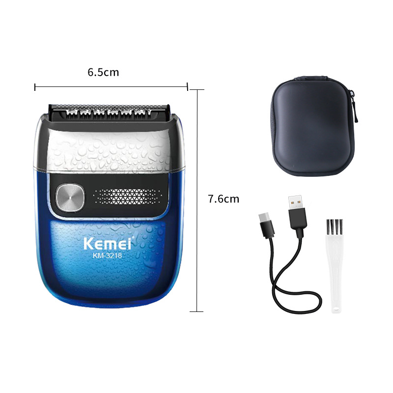 Afeitadora eléctrica portátil pequeña Kemei para hombres, maquinilla de afeitar con cuchilla magnética flotante resistente al agua, recortadora de barba ABS.
