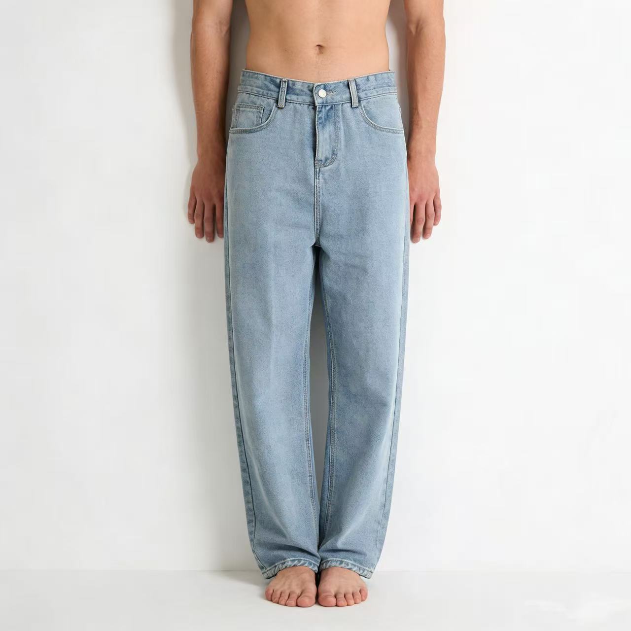 Men's Clothing Retro Style Jeans, High Street Wide Leg Loose Straight Leg With A Stylish Drape._mkmklike.com