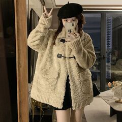 2025冬季新款羊羔外套加厚牛角保暖上衣毛毛大衣皮草宽松