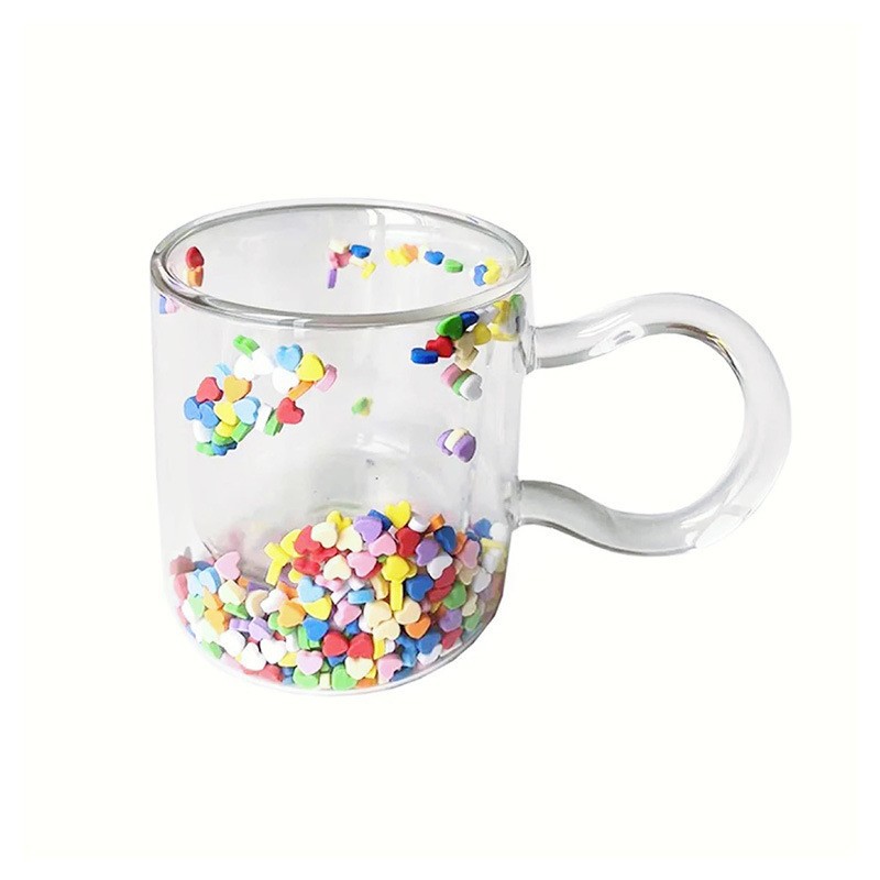 Internet celebridad móvil amor doble capa taza hogar niña Vidrio colorido arenas movedizas taza regalo creativo taza de leche