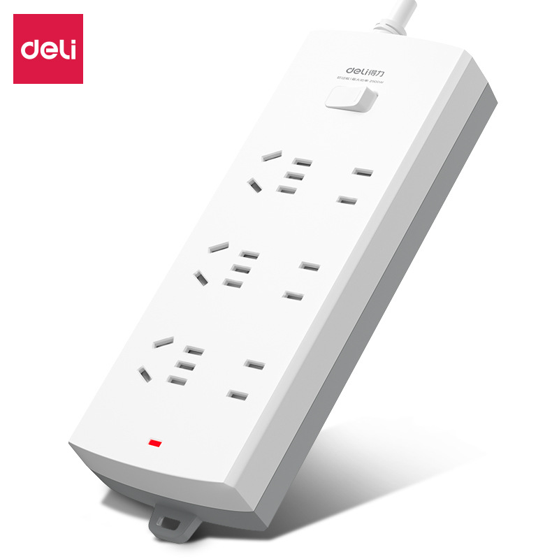 得力3994S(05)延长线插座_3+3_5米_袋装插座双排开关电源防护插