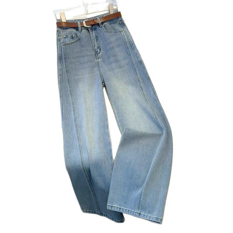 Fleece-Lined Light-Colored Wide-Leg Jeans for Women, Autumn/Winter 2025 New Retro Popular Style, Floor-Length Thick Narrow Straight-Leg Pants