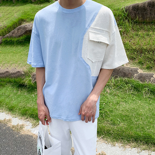 [Clearance Sale] Men's Short-Sleeve T-Shirt, Crew Neck, Summer Style, Korean-Style, Loose Fit, Unique Design, Minimalist Aesthetic, with Pocket Details, 100% Cotton