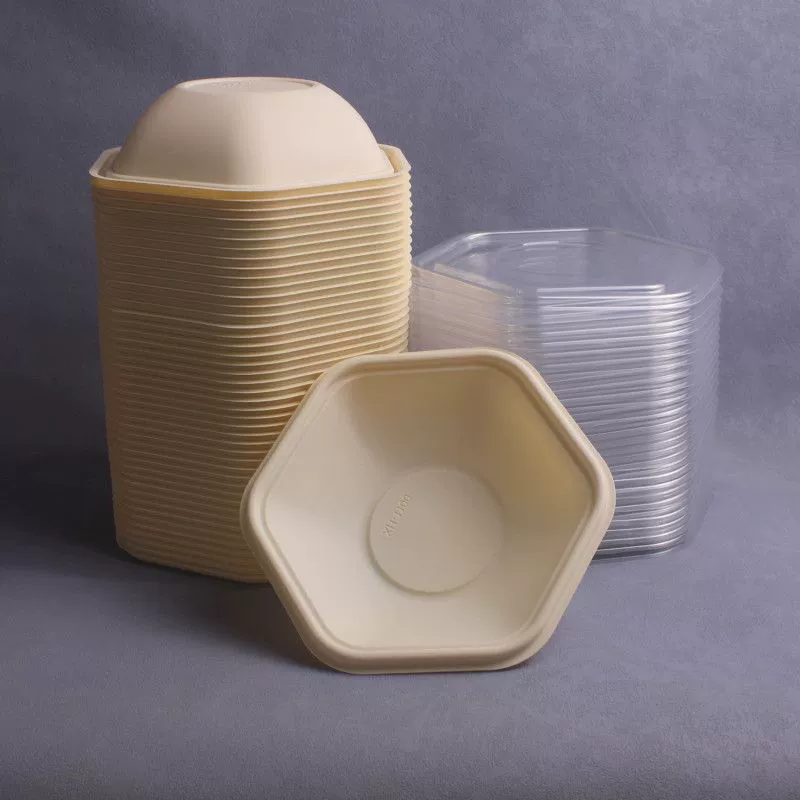 Разлагаемая шестиугольная чаша из кукурузного крахмала Одноразовая легкая чаша для легкой еды Шестиугольная салатница для еды