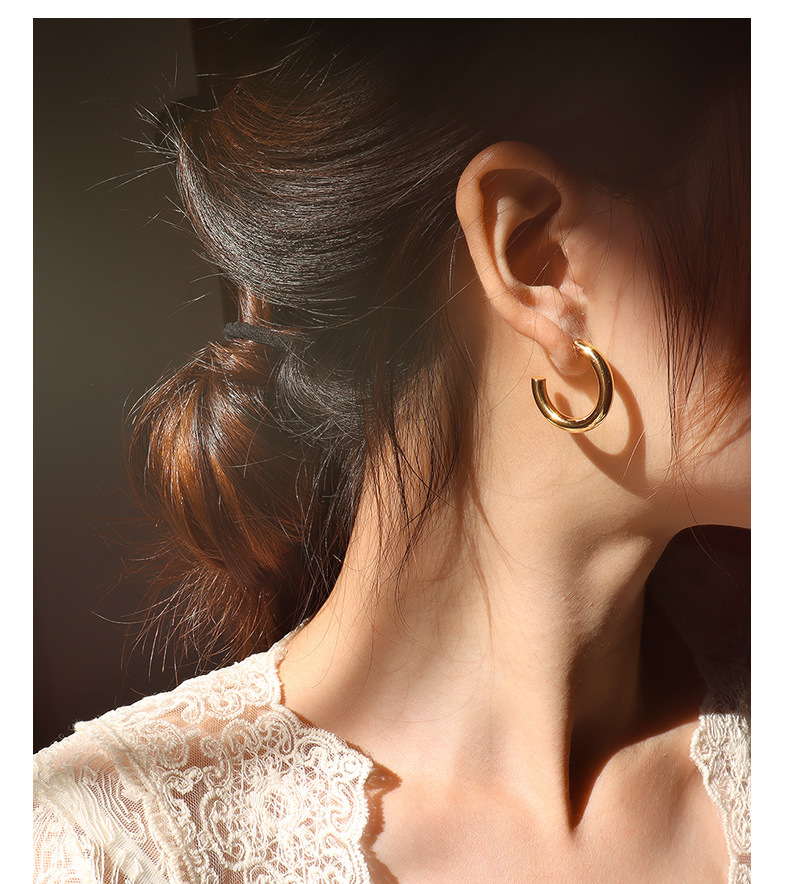 French style ins jewelry simple size geometric hollow round ring earrings titanium steel earrings