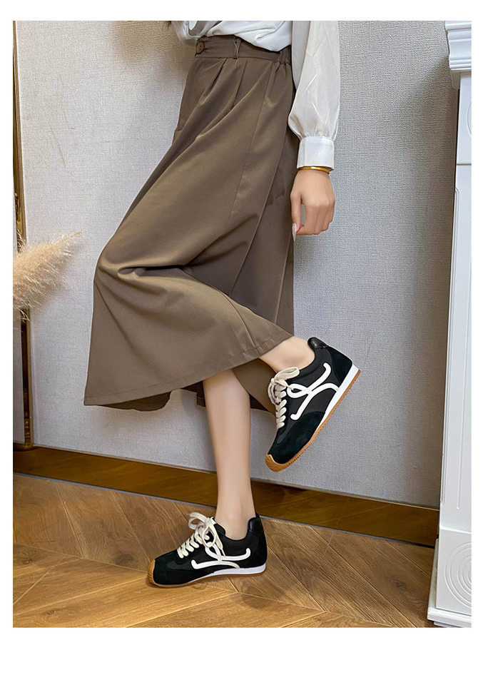 Giày sneaker nữ dáng Agandexun buộc dây tăng chiều cao bên trong 5 cm, mũi tròn, phong cách casual — Màu hồng, Màu nâu đậm, Màu xám, Màu đen chi tiết 36