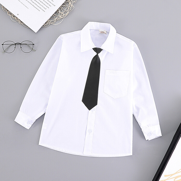Cross-border ciphertext children's white shirt boys' long-sleeved white shirt spring and autumn girls' primary school uniform performance