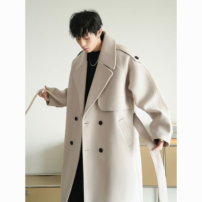 Korean Mid-Length Woolen Coat Men's Winter Heavyweight Trendy Brand Woolen Coat Windbreaker American Retro Korean Mid-Length Woolen Coat Men's Winter Heavyweight Trendy Brand Woolen Coat Windbreaker American Retro