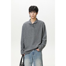 2025秋季新款韩版潮流时尚长袖T恤翻领潮牌宽松上衣高级感卫衣男