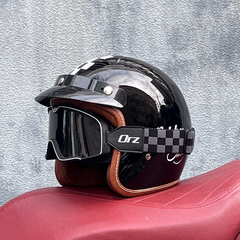 ORZ casco retro para hombres y mujeres certificado 3C motocicleta eléctrica 3/4 casco medio casco cuatro estaciones personalidad universal pareja