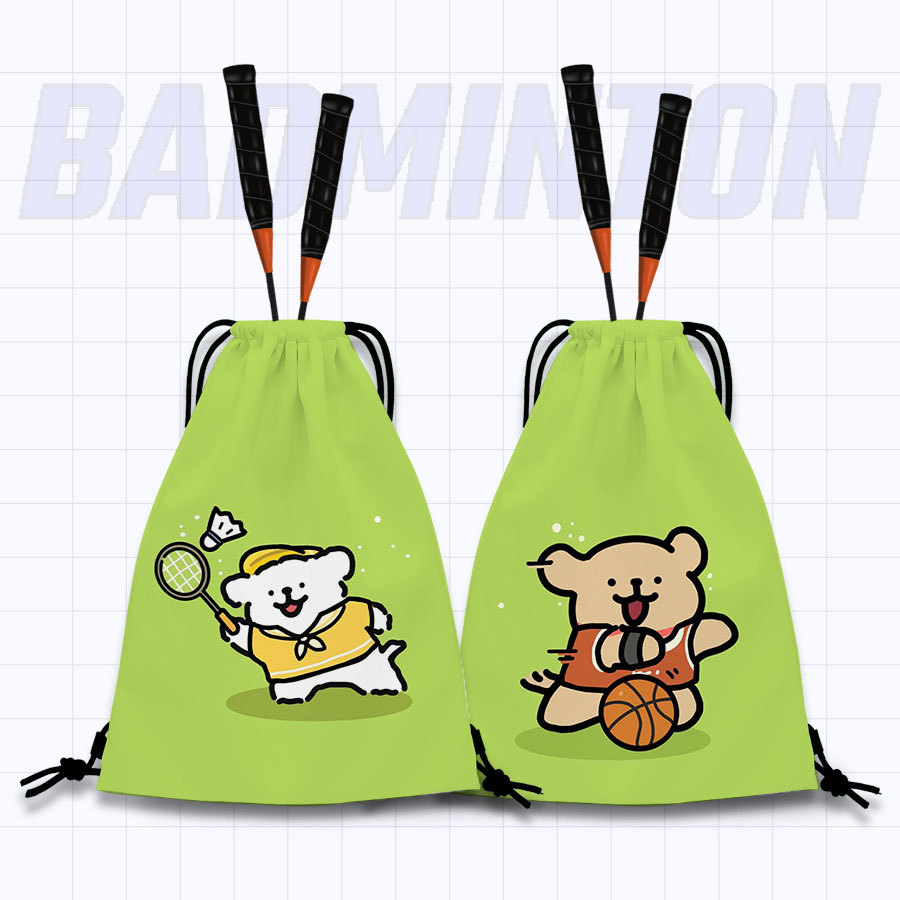 Sports Two-Puppy Feather Racket Bag, New Cartoon Style Double-Shoulder Tennis Bag, Cute Student Large-Capacity Badminton Bag