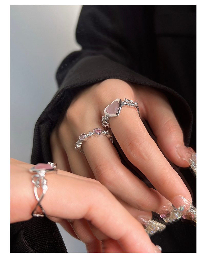 10g Weight Zircon Inlay Material Open Ring Classification Adjustable Ring Size 1 Piece Quantity Daily Occasion Copper Material Heart Shape Pattern Women'S Gender Inlay Design Fashion Style 1 Piece Fashion Heart Shape Copper Inlay Zircon Open Ring 2