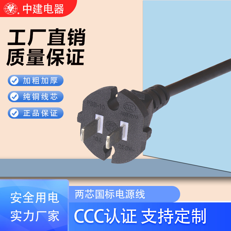10A国1两芯插头电源线 3C认证电动工具插头线 CCC两扁圆头电源线