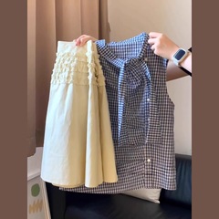 法式气质绝美绑带不规则无袖条纹衬衫上衣女夏季百搭修身显瘦小衫