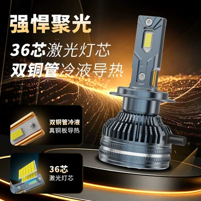 Cross-Border Hot-Selling 36-Core Automotive Led Headlight Laser Decoding High-Power H7 Dual Copper Tube Headlight Laser Lighting