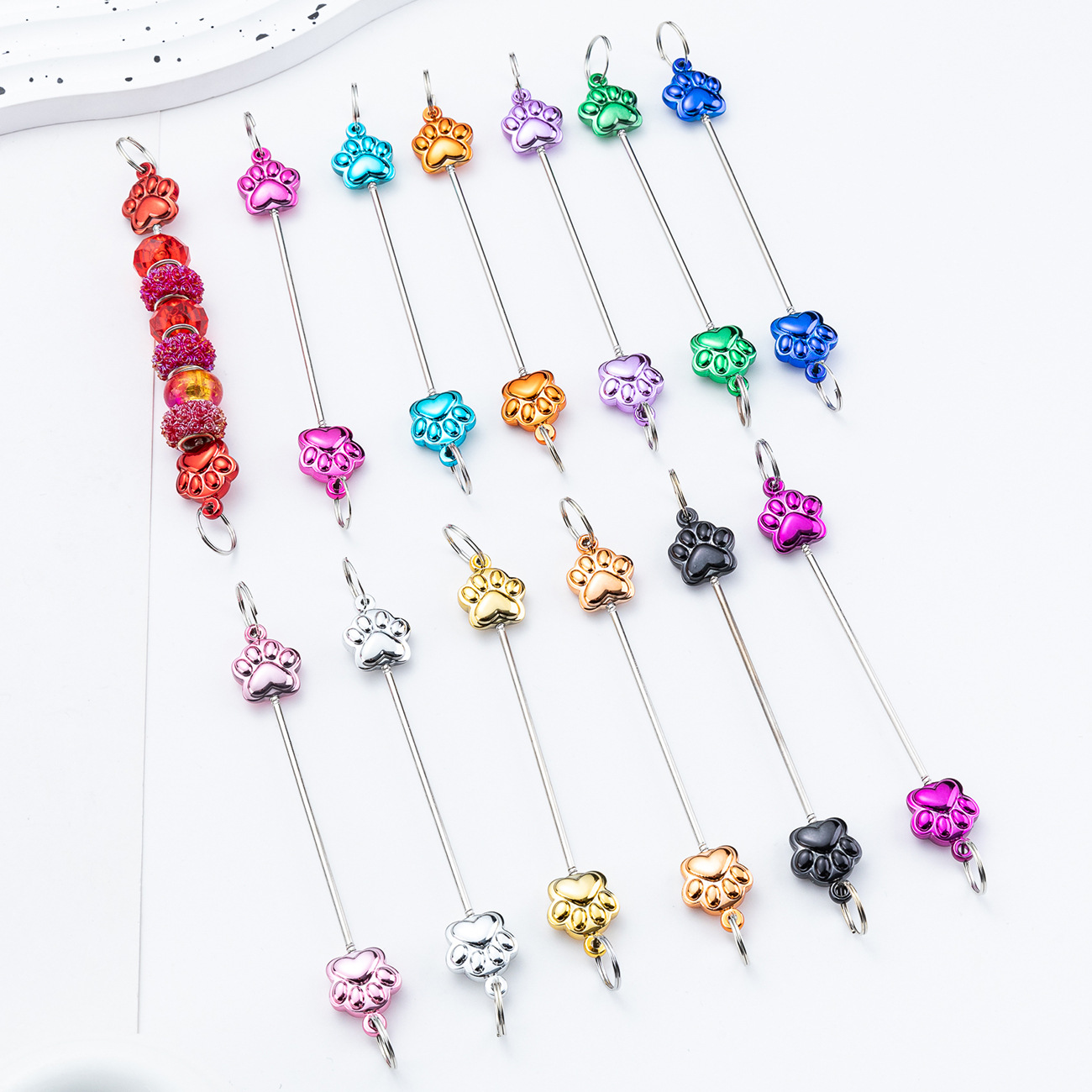 Creativo diy varilla de cuentas de garras de gato multicolor nuevo accesorio de llavero de cuentas varilla de cuentas de metal multicolor