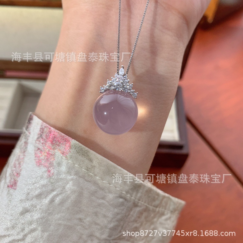 厂家批发 天然粉水晶圆珠灯泡吊坠 S925银镶嵌|undefined
