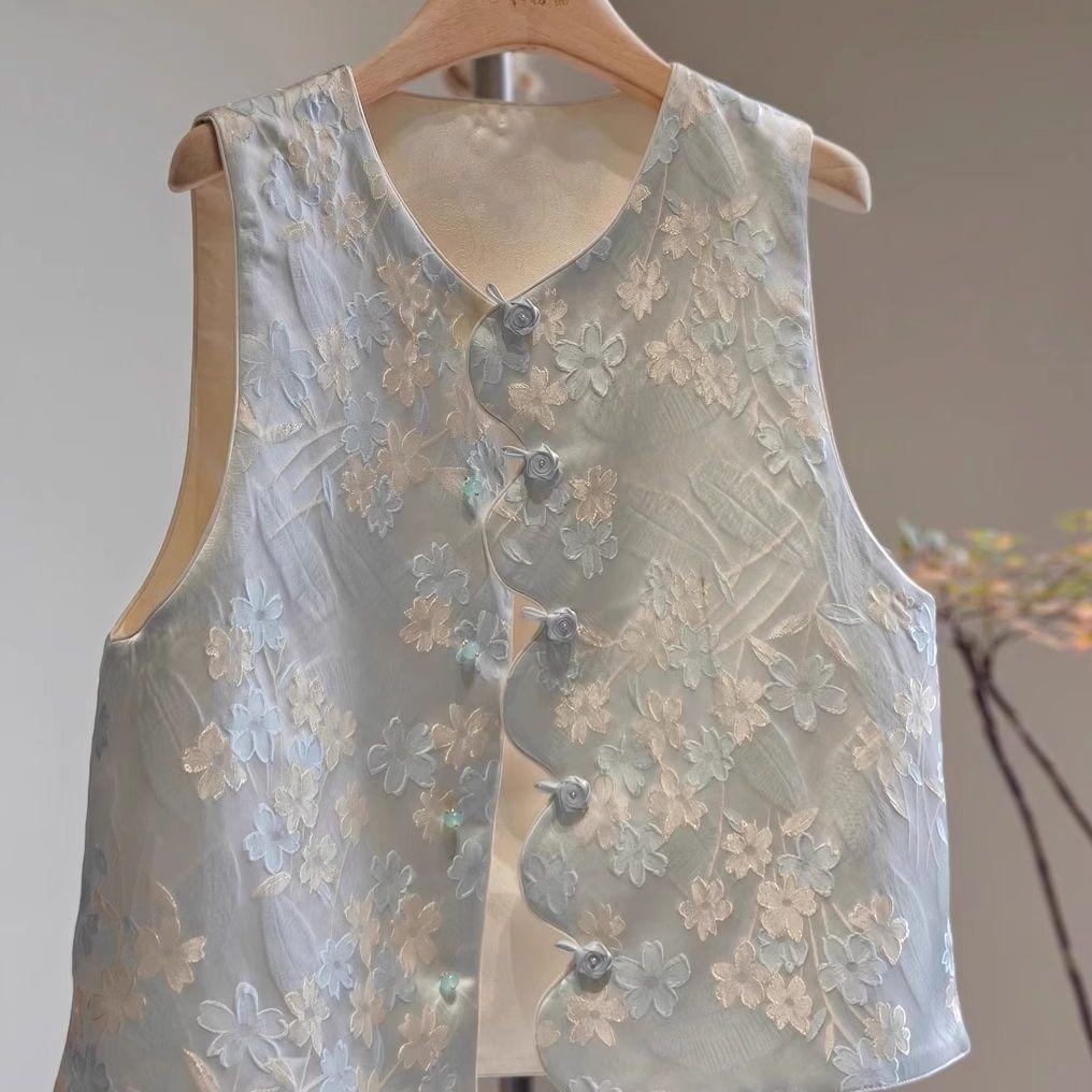 Beautiful Blue New Chinese-Style Vest for Women, Stylish, Youthful, Complexion-Enhancing, Versatile, High-End, Age-Reducing, Outerwear Vest