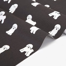 灰底泰迪狗数码印花布料韩版风格纯棉牛津棉布料细帆布面料