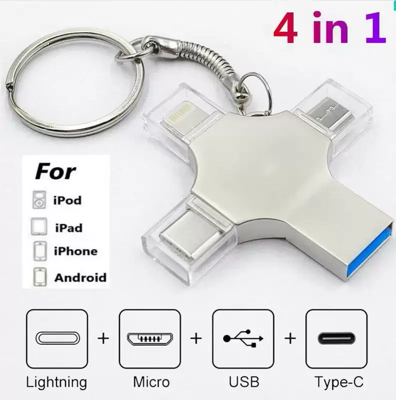 แฟลชไดรฟ์ USB สำหรับโทรศัพท์มือถือ แบบโฟร์อินวัน เหมาะสำหรับ Apple Lightning Huawei Android Otg แฟลชไดรฟ์ข้ามประเทศสำหรับอีคอมเมิร์ซ ความจุ 1TB 2TB