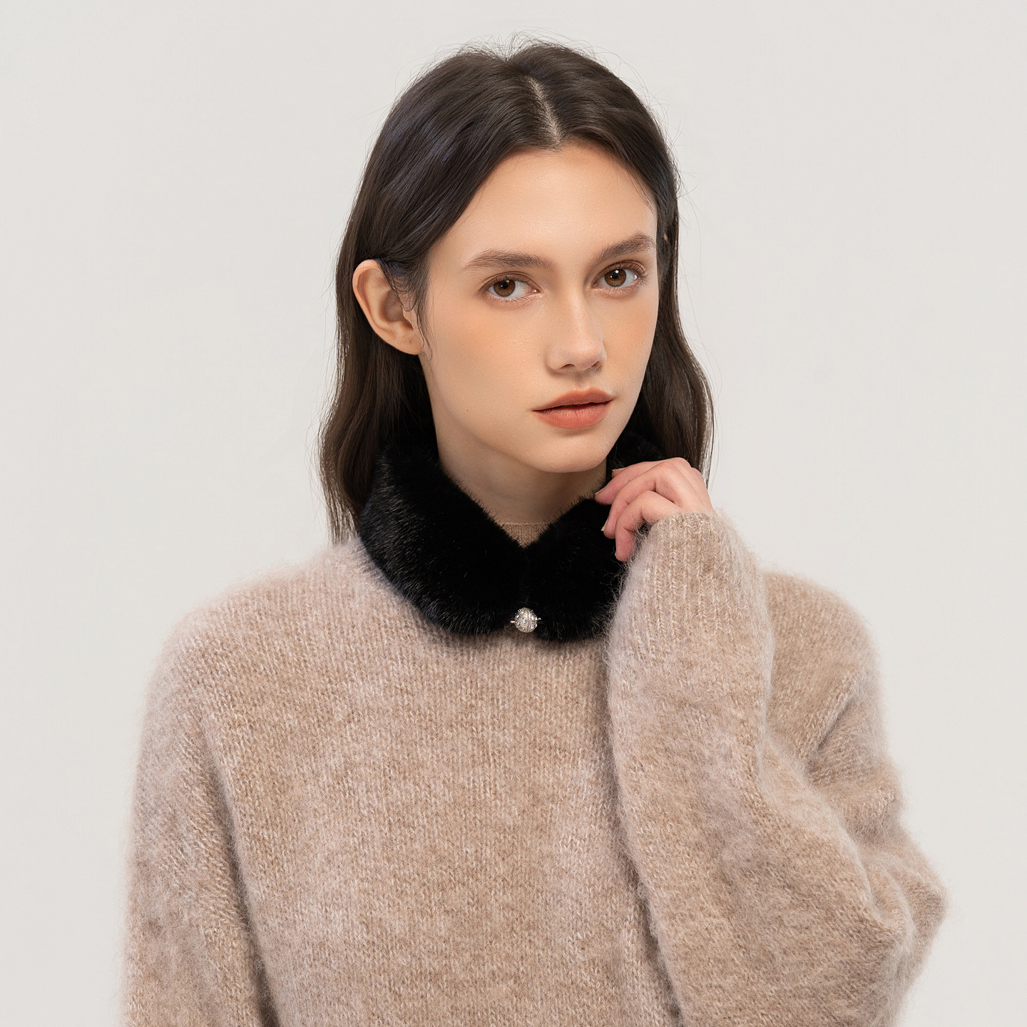 Faux mink fur double-sided scarf, Korean style, for women, warm and fashionable for autumn and winter, thickened for neck protection, with magnetic clasp