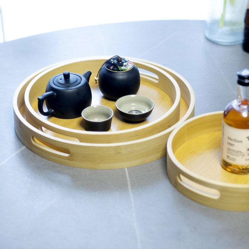 Bandeja de té portátil, taza de té doméstica, juego de té, taza de agua, bandeja de té de madera de bambú japonés, bandeja de té redonda