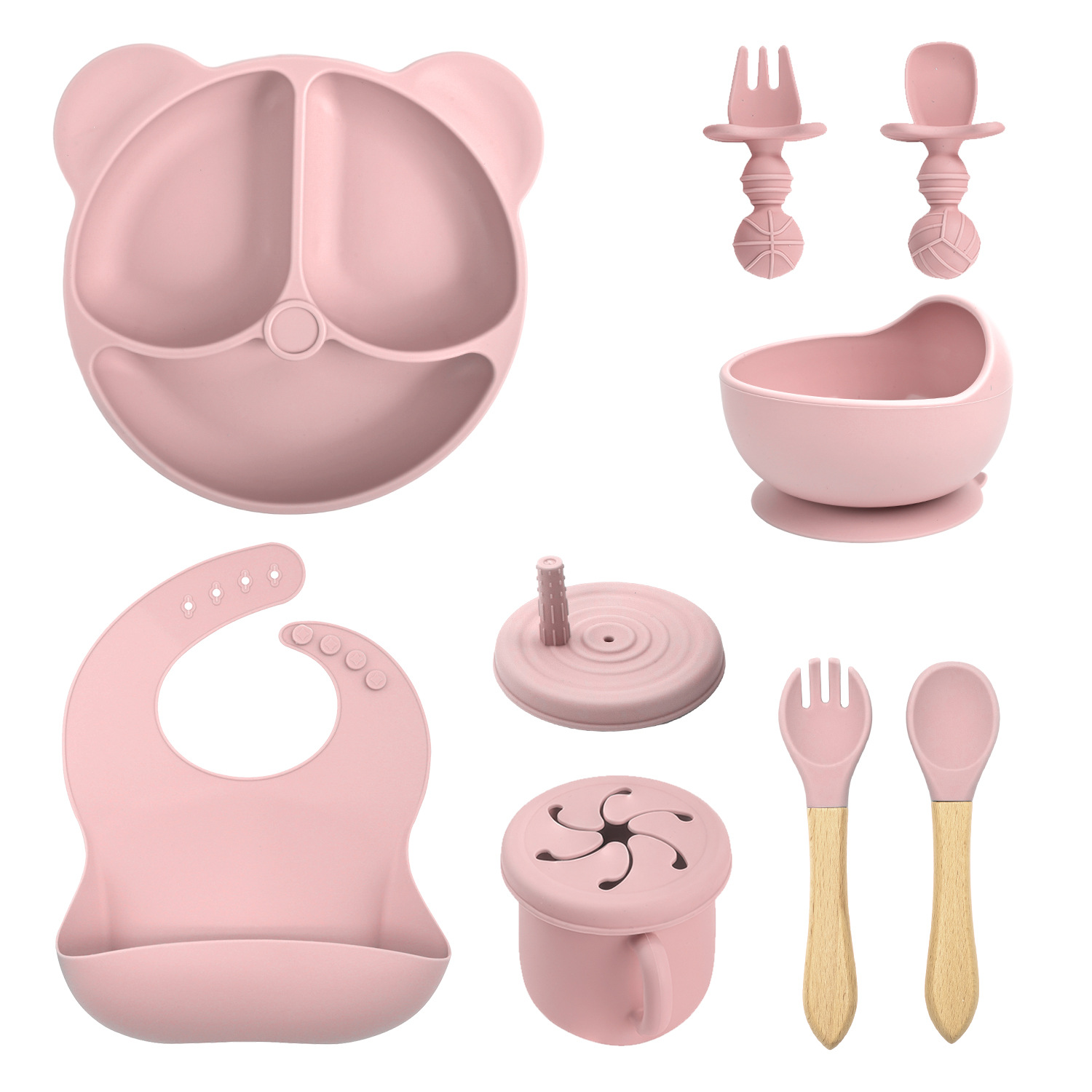 Conjunto de cubiertos de silicona para niños transfronterizos de ocho piezas con cucharas de silicona cucharas cucharas