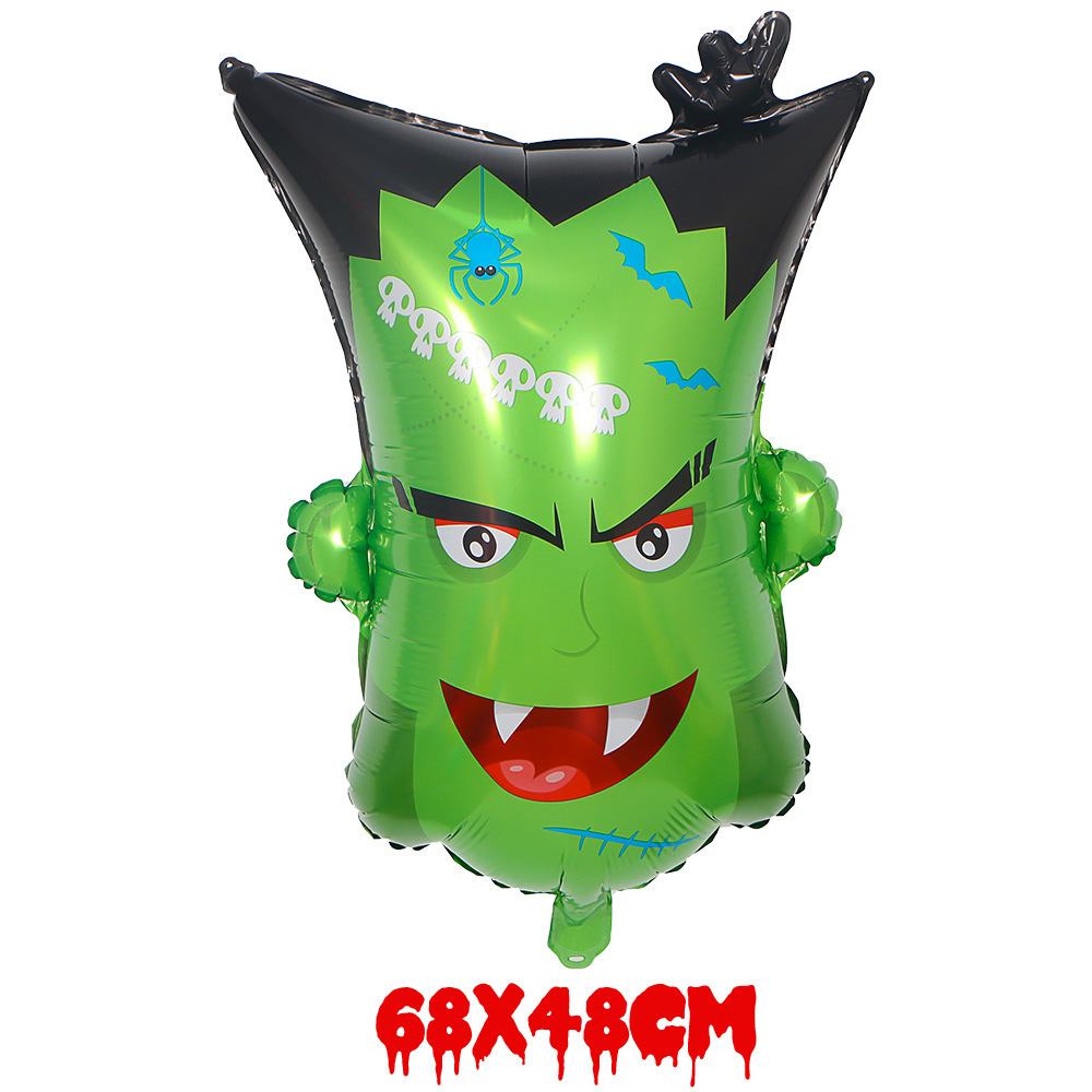 跨境 万圣节恐怖装饰绿头怪铝膜气球 绿毛吸血鬼铝箔气球批发|ms