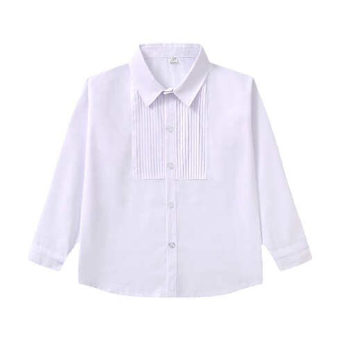 Boys' white shirt, children's white shirt, wrinkle-resistant unisex white collared shirt that doesn't shrink or wrinkle