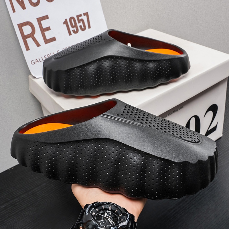 Men's Outdoor Clogs, Cross-Border Thick-Soled Beach Shoes, Breathable Closed-Toe Soft-Soled Couple's Sports Slippers