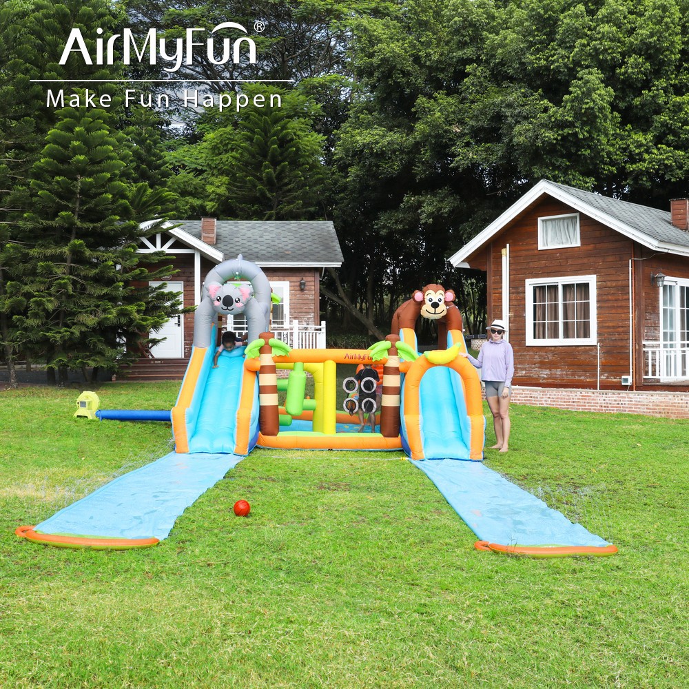 Castillo inflado de doble tobogan para niños caseros rociadores de agua cama de salto tobogan inflado antideslizante castillo de agua de juego