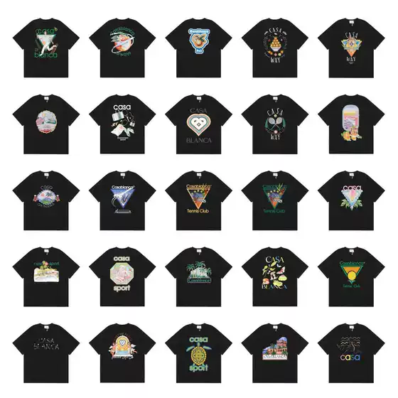 Casablanca Summer New Arrival Tennis Club Printed Relaxed Fit Short-Sleeve T-Shirt for Men and Women