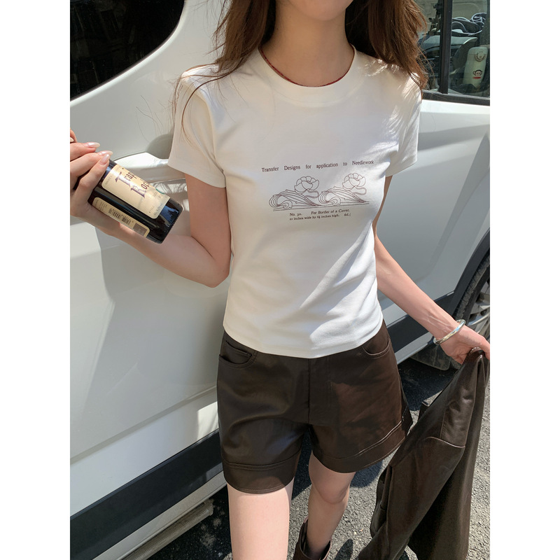 【Special Offer from Thirteen Rows, No Returns or Exchanges】 Letter Print Regular Shoulder Short Sleeve Women's T-Shirt Slim Fit Versatile Short Top