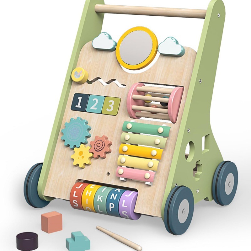 Montessori aprende a caminar juguete con ruedas cochecito de bebé de madera 6-12 meses niño andador de bebé