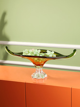 轻奢彩色琉璃加厚大号水果盘干果盘摆件客厅茶几样板间收纳盘