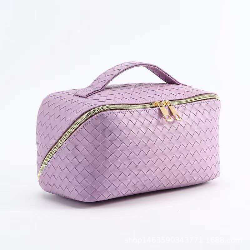 Cross-Border Woven Pattern Cosmetic Bag, Stylish Pillow Bag, Convenient Portable Toiletry Bag, Travel-Style Storage Bag, Storage Pouch