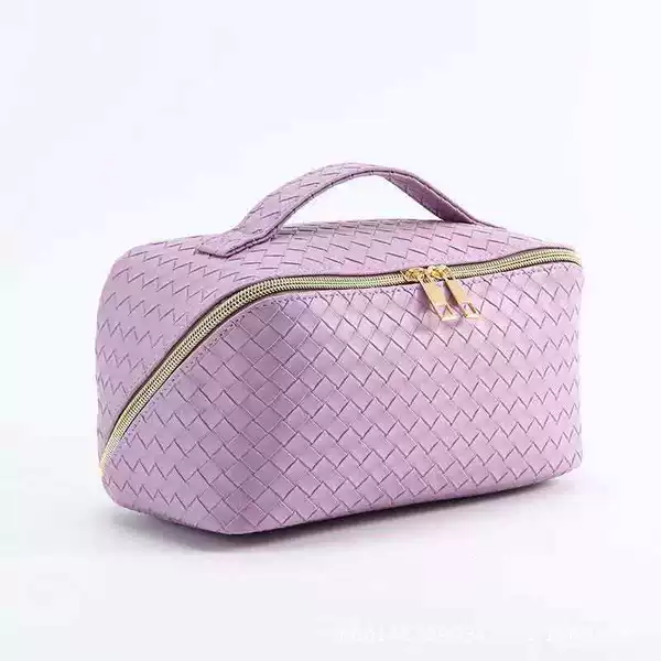 Cross-Border Woven Pattern Cosmetic Bag, Stylish Pillow Bag, Convenient Portable Toiletry Bag, Travel-Style Storage Bag, Storage Pouch