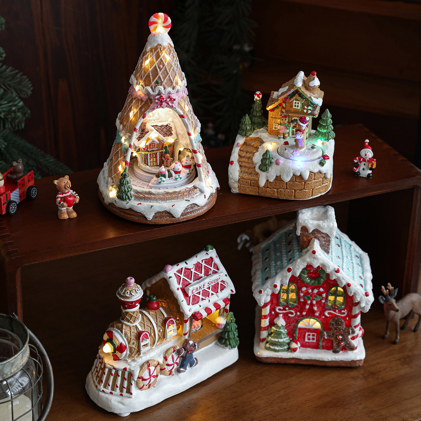 Nueva casa de resina de Navidad giratoria caja de música eléctrica regalos luminosos decoración de la casa decoración de nieve artesanías