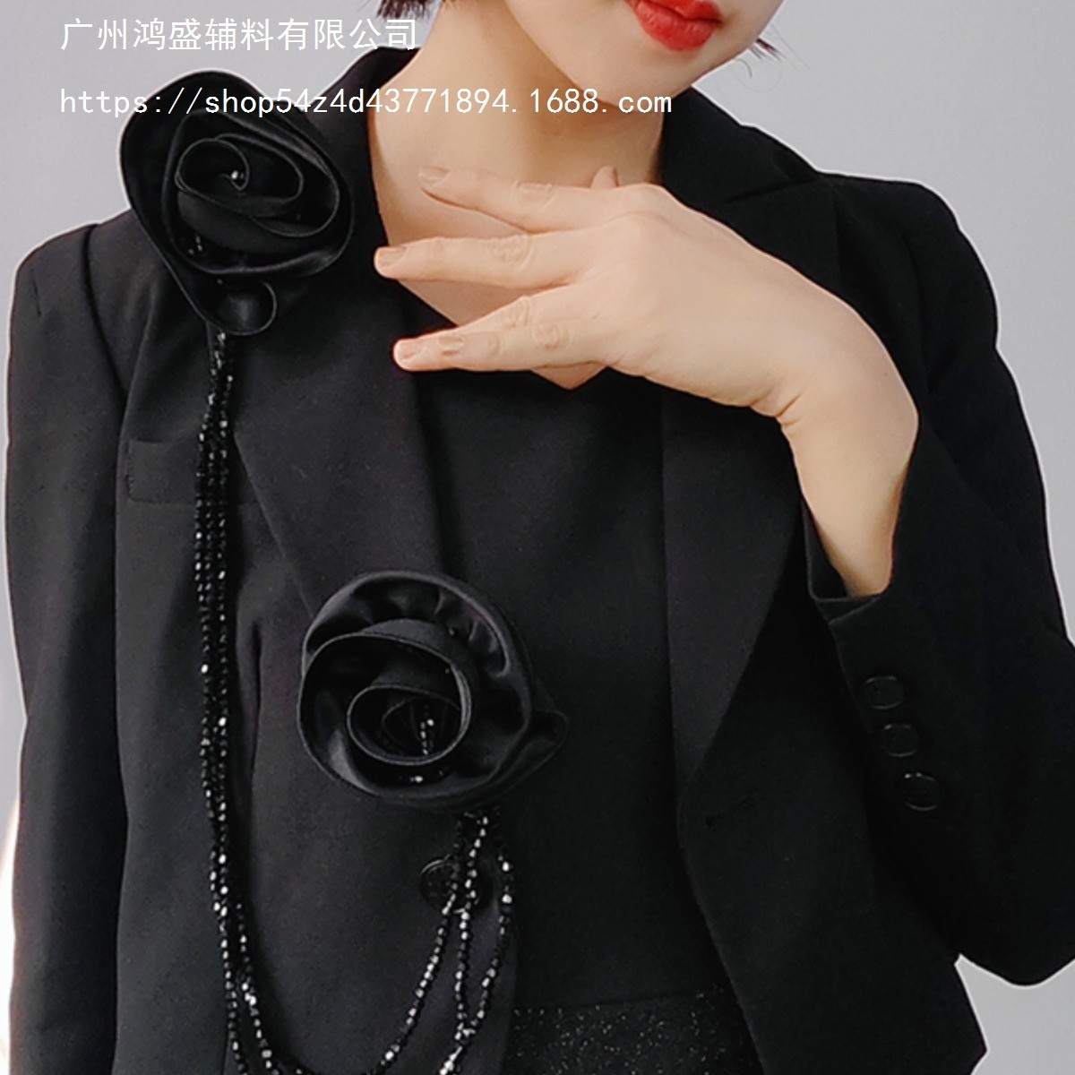 轻奢立体原创手工玫瑰花水晶项链胸针时尚气质暗黑系花朵配饰别针