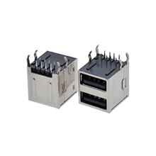 USB连接器 A型接口 AF双层90度弯脚插板全包 双口A母插座 平口 8P