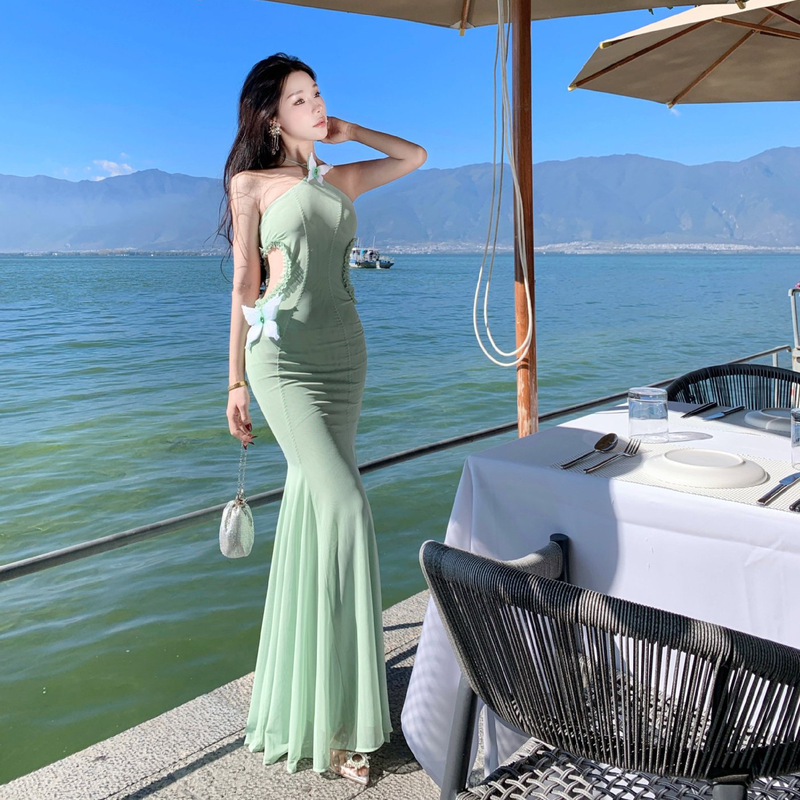 Pure Desire Three-dimensional Butterfly Neck Hollow dress Backless Banquet Birthday Fishtail Dress Summer Holiday Dress