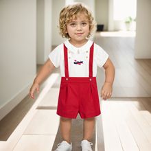 现货欧美高端童装男童套装刺绣儿童短袖宝宝a类两件套批发背带裤